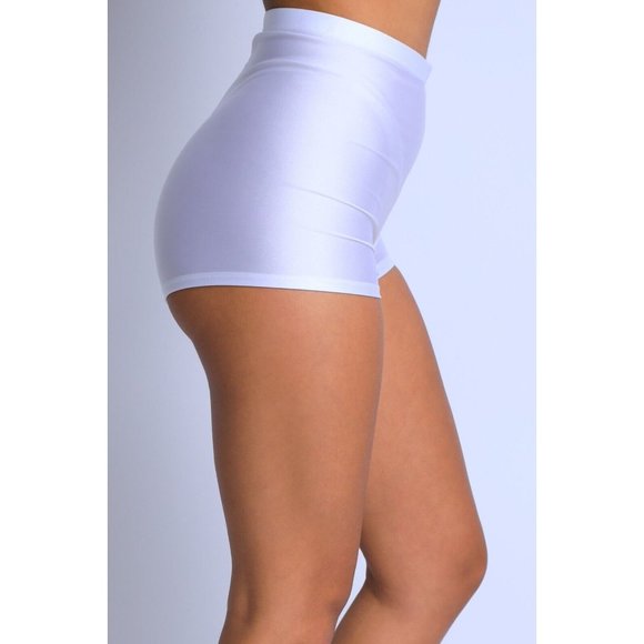 Women High Waist Shiny Tricot Stretchy Skinny Rave Dance Yoga Biker Shorts S M L - Picture 3 of 9